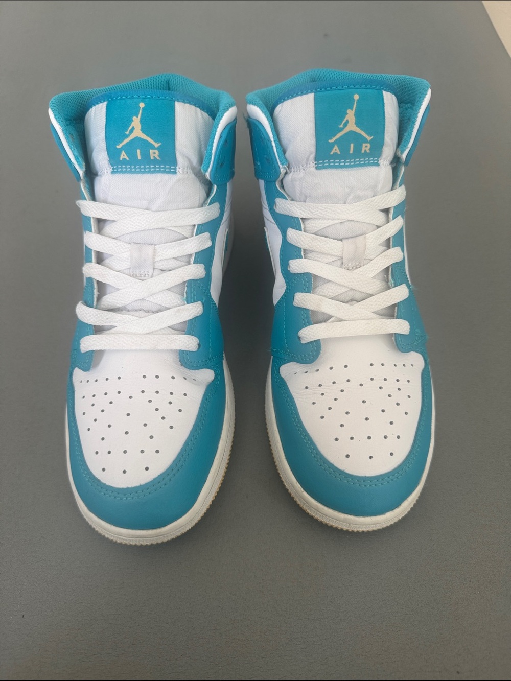 Jordan 1 Big Kids' White and Teal High-Top Sneakers